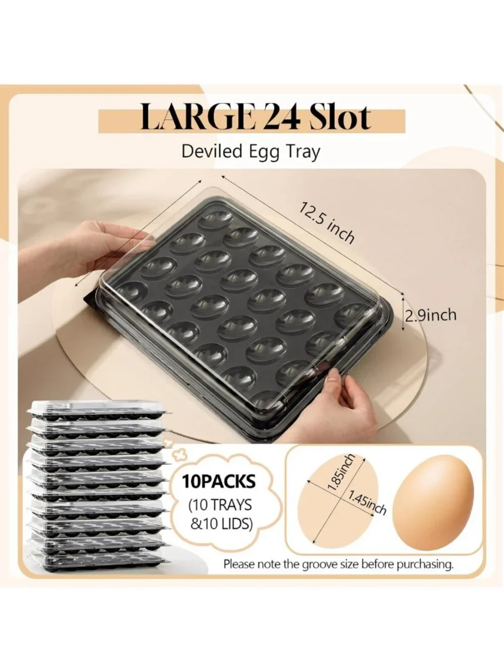 Extra Large Deviled Egg Containers with Lids - 10 Pack, Food Safe & BPA-Free